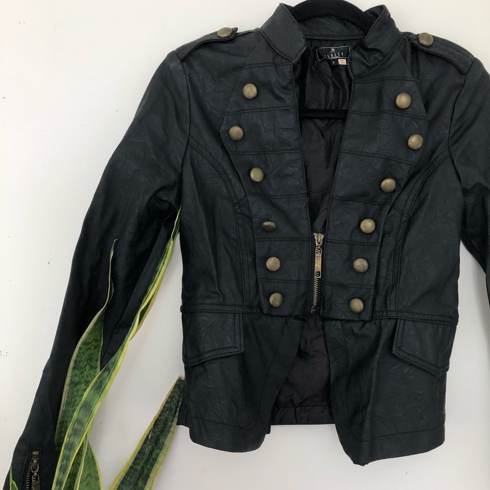 Faux leather jacket with small middle zipper